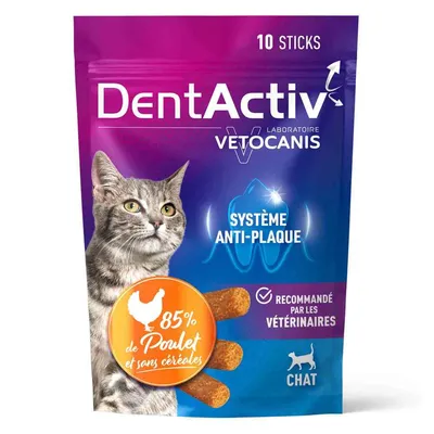 Vetocanis, Bâtonnets Hygiène Bucco-Dentaire pour Chat, DentActiv