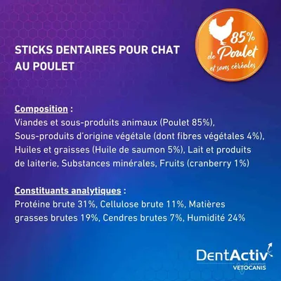 Vetocanis, Bâtonnets Hygiène Bucco-Dentaire pour Chat, DentActiv