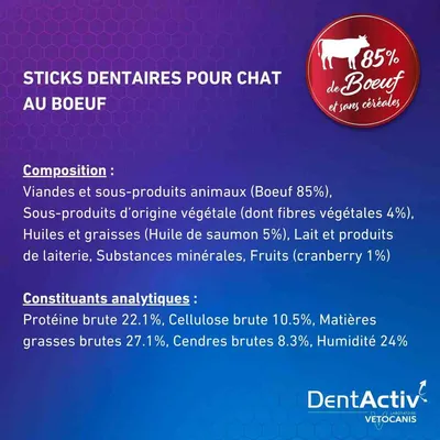 Vetocanis, Bâtonnets Hygiène Bucco-Dentaire pour Chat, DentActiv