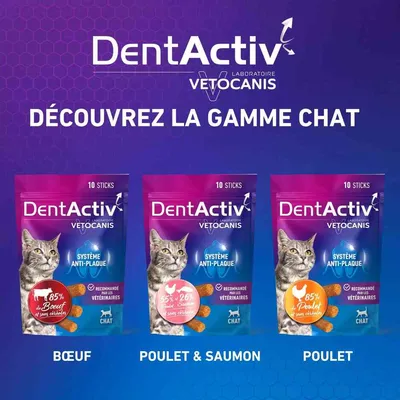 Vetocanis, Bâtonnets Hygiène Bucco-Dentaire pour Chat, DentActiv