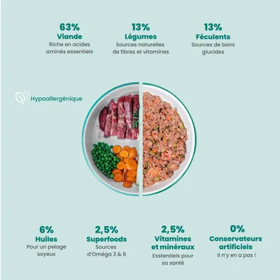 Dog Chef Repas Frais Cuisiné - Canard Frais - 100% Naturel pour chien