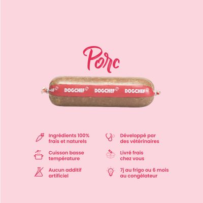 Dog Chef Repas Frais Cuisiné - Porc Frais - 100% Naturel pour chien