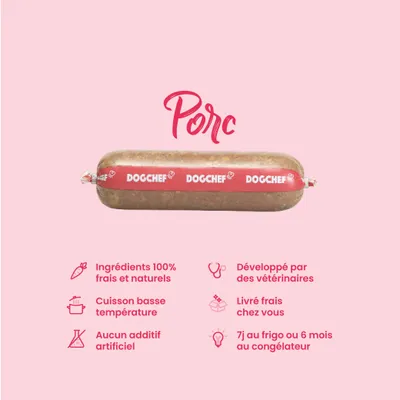 Dog Chef Repas Frais Cuisiné - Porc Frais - 100% Naturel pour chien