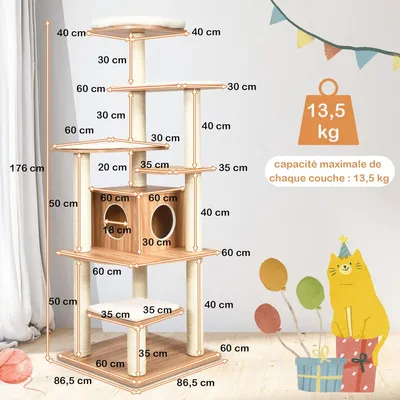 Giantex Arbre à Chat XXL 175 CM en Bois, 6 Niveaux