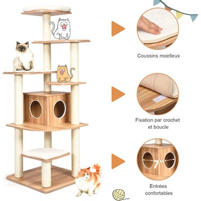 Giantex Arbre à Chat XXL 175 CM En Bois, 6 Niveaux