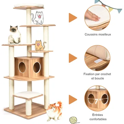 Giantex Arbre à Chat XXL 175 CM En Bois, 6 Niveaux