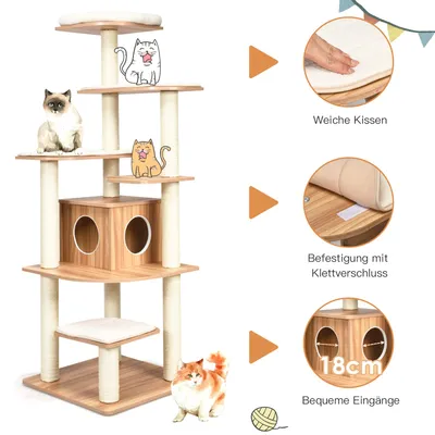 GIANTEX Katzenbaum mit 6Ebenen&großer Höhle,stabiler Kletterbaum für Katzen GIANTEX Katzenbaum mit 6Ebenen&großer Höhle,stabiler Kletterbaum für Katzen