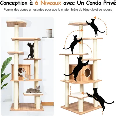 Giantex Arbre à Chat XXL 175 CM En Bois, 6 Niveaux