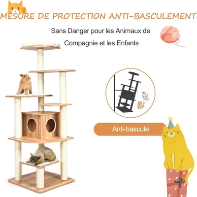 Giantex Arbre à Chat XXL 175 CM en Bois, 6 Niveaux