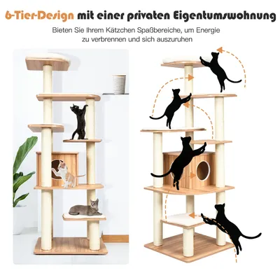 GIANTEX Katzenbaum mit 6Ebenen&großer Höhle,stabiler Kletterbaum für Katzen GIANTEX Katzenbaum mit 6Ebenen&großer Höhle,stabiler Kletterbaum für Katzen