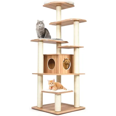 Giantex Arbre à Chat XXL 175 CM en Bois, 6 Niveaux