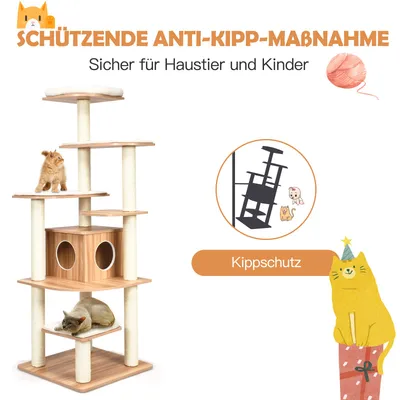 GIANTEX Katzenbaum mit 6Ebenen&großer Höhle,stabiler Kletterbaum für Katzen GIANTEX Katzenbaum mit 6Ebenen&großer Höhle,stabiler Kletterbaum für Katzen