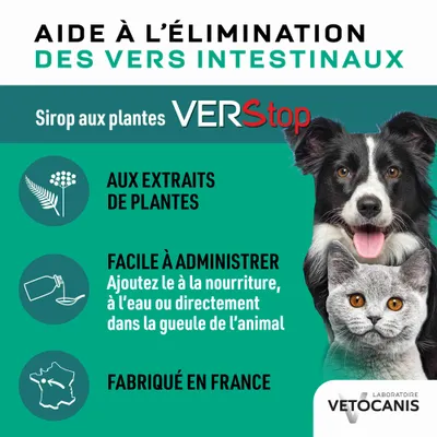 Vetocanis, Lot de 3 Sirops contre les Vers intestinaux, Chien et Chat