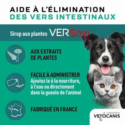 Vetocanis, Lot de 3 Sirops contre les Vers intestinaux, Chien et Chat