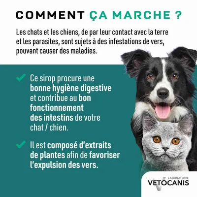 Vetocanis, Lot de 3 Sirops contre les Vers intestinaux, Chien et Chat
