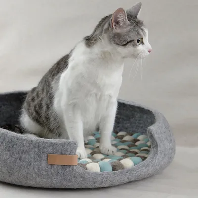 Bagane Panier petit chien / chat apaisant en feutre de laine gris Jena