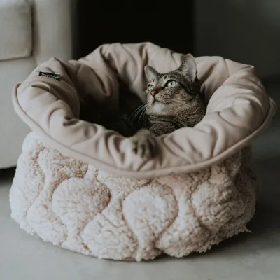 Bagane Lit rond pour petit chien / chat réversible nude Taart