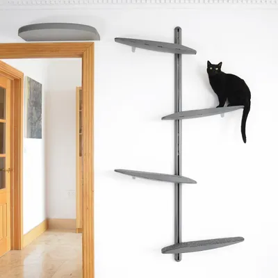 Bagane Grand arbre à chat mural design 4 plateformes socle gris Moon Plus