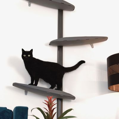 Bagane Grand arbre à chat mural design 4 plateformes socle gris Moon Plus