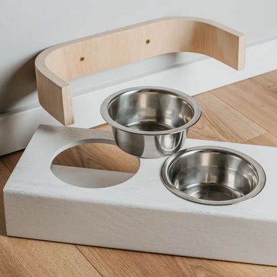 Bagane Set 2 gamelles surélevées, support mural en bois blanc Dubuo