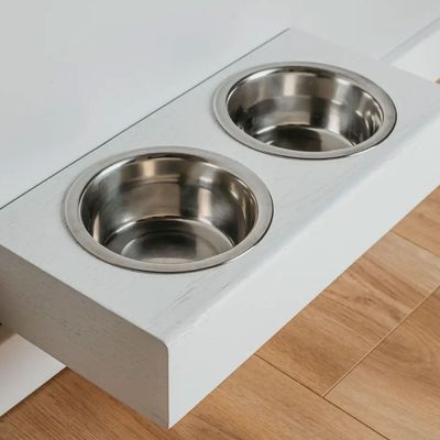 Bagane Set 2 gamelles surélevées, support mural en bois blanc Dubuo