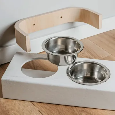 Bagane Set 2 gamelles surélevées, support mural en bois blanc Dubuo