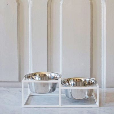 Bagane Set de 2 gamelles surélevées en acier,  socle métal Blanc Kum