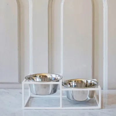 Bagane Set de 2 gamelles surélevées en acier, socle filaire métal Kum