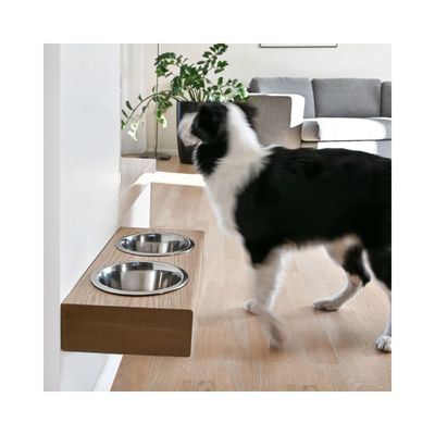 Bagane Set de 2 gamelles surélevées en acier, support mural en bois Dubuo