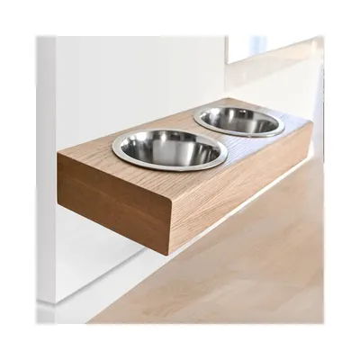 Bagane Set de 2 gamelles surélevées en acier, support mural en bois Dubuo