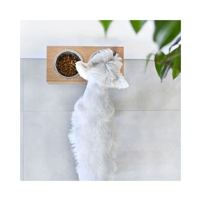 Bagane Set de 2 gamelles surélevées en acier, support mural en bois Dubuo