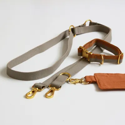 Bagane Laisse réglable à poignée en coton bio, finition dorée Smuk