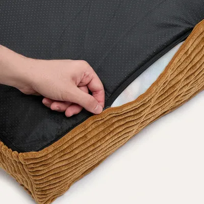 Bagane Lit pour chien / chat, déhoussable en velours côtelé bronze Quattro