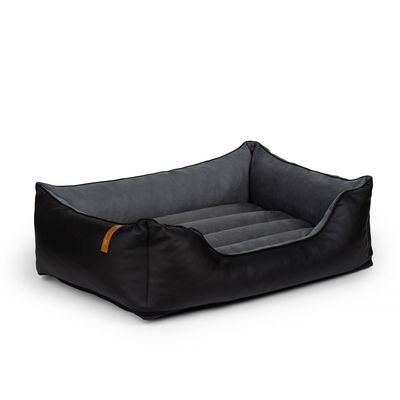 Bagane Panier chien design déhoussable, cuir végan noir Kuma