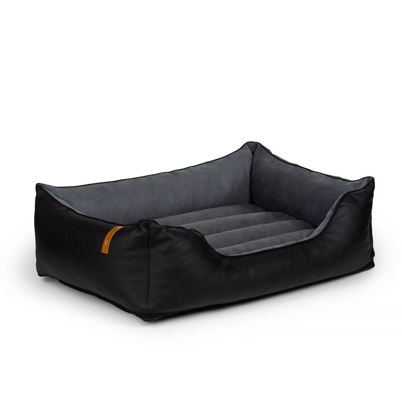 Bagane Panier chien design déhoussable, cuir végan noir Kuma