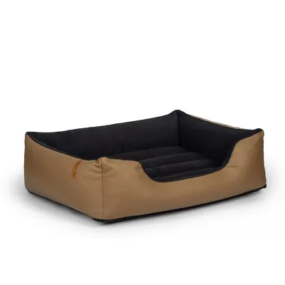 Bagane Panier chien design déhoussable, cuir végan camel Kuma