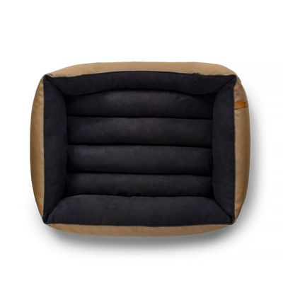 Bagane Panier chien design déhoussable, cuir végan camel Kuma