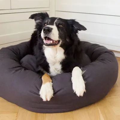 Bagane Coussin rond pour chien, en coton bio gris anthracite Hygge
