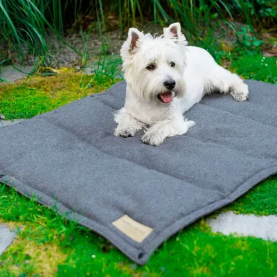 Bagane Tapis de voyage pour chien pliable en tissu gris anthracite Sarna Bagane Tapis de voyage pour chien pliable en tissu gris anthracite Sarna