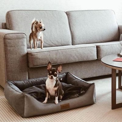 Bagane Lit pour chien en tissu bicolore gris Jaba