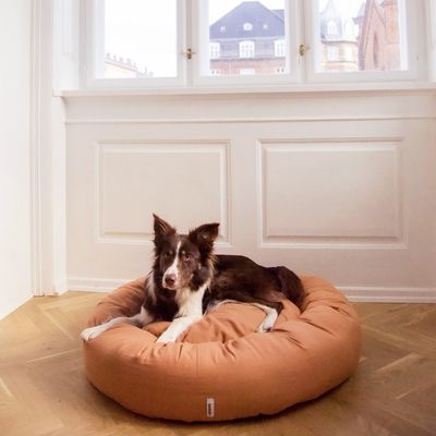 Bagane Coussin rond pour chien en coton bio camel Hygge