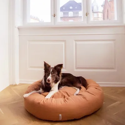 Bagane Coussin rond pour chien en coton bio camel Hygge