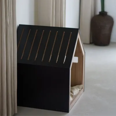 Bagane Maison design chat / petit chien en bois et coussin amovible Villa