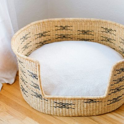 Bagane Panier design chien / chat en herbe naturelle, géométrique Bora