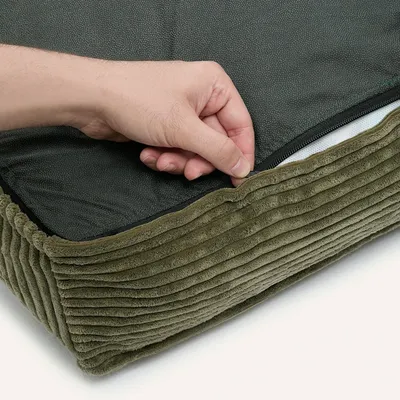 Bagane Lit pour chien / chat, déhoussable en velours côtelé vert Quattro