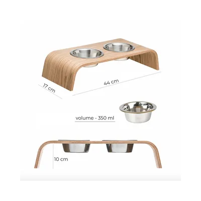 Bagane Set de 2 gamelles surélevées en acier, socle bois chêne Gero Bagane Set de 2 gamelles surélevées en acier, socle bois chêne Gero