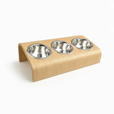 Bagane Set de 2 gamelles surélevées en acier, socle bois chêne Gero Bagane Set de 2 gamelles surélevées en acier, socle bois chêne Gero