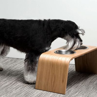Bagane Set de 2 gamelles surélevées en acier, socle bois chêne Gero