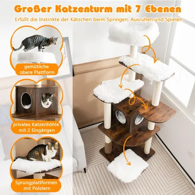 GIANTEX Katzenbaum 175cm hoch,Kletterbaum mit 6 Plattform,Katzenkratzbaum