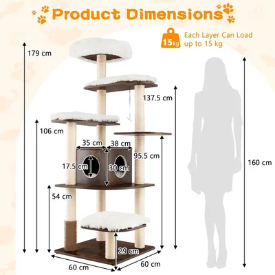 Giantex Arbre à Chat XXL 175 CM En Bois 6 Niveaux, Avec Plateformes Giantex Arbre à Chat XXL 175 CM En Bois 6 Niveaux, Avec Plateformes